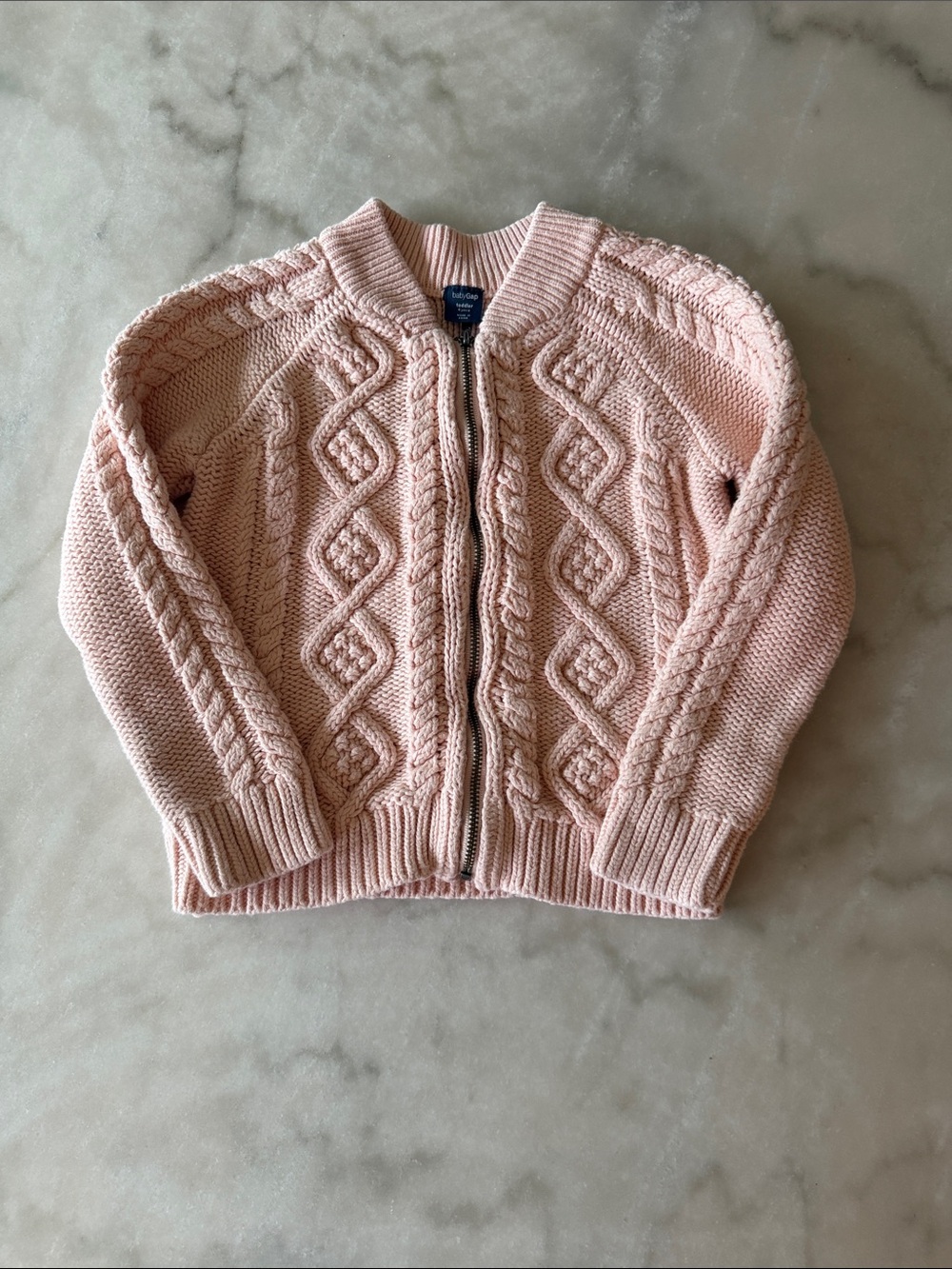 GAP Baby Pink Cable Knit Zip Sweater